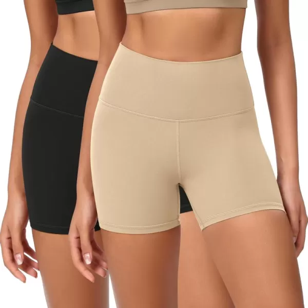 ODODOS ODCLOUD 2Pack Lounge Yoga Shorts for Women 4quot  6quot  8quot 10quot High Waist Buttery Soft Biker ShortsBlackbeige