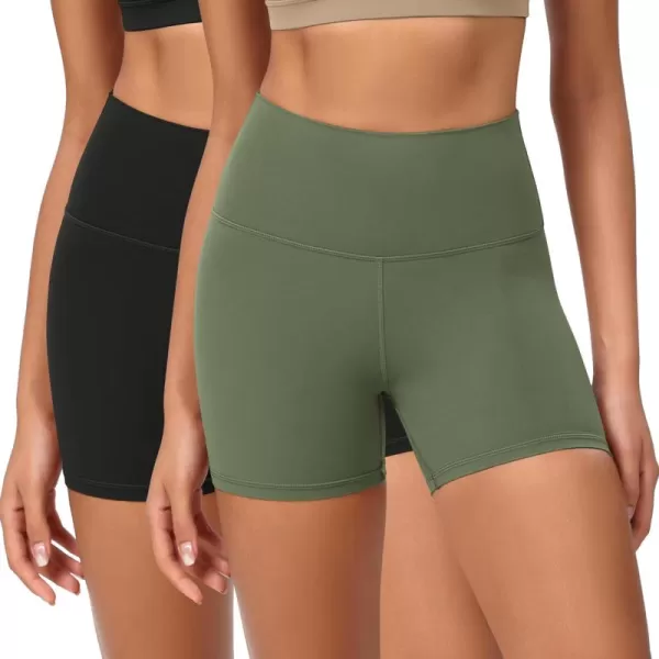 ODODOS ODCLOUD 2Pack Lounge Yoga Shorts for Women 4quot  6quot  8quot 10quot High Waist Buttery Soft Biker ShortsBlackdark Olive