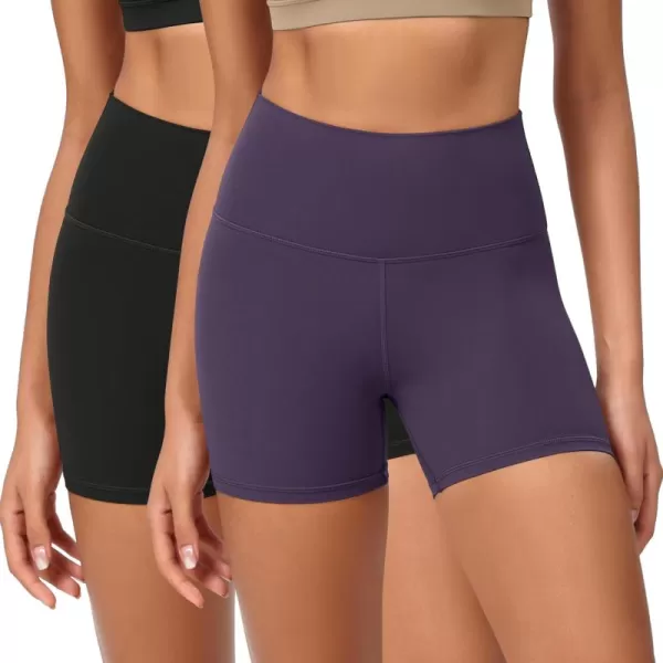 ODODOS ODCLOUD 2Pack Lounge Yoga Shorts for Women 4quot  6quot  8quot 10quot High Waist Buttery Soft Biker ShortsBlackdark Purple