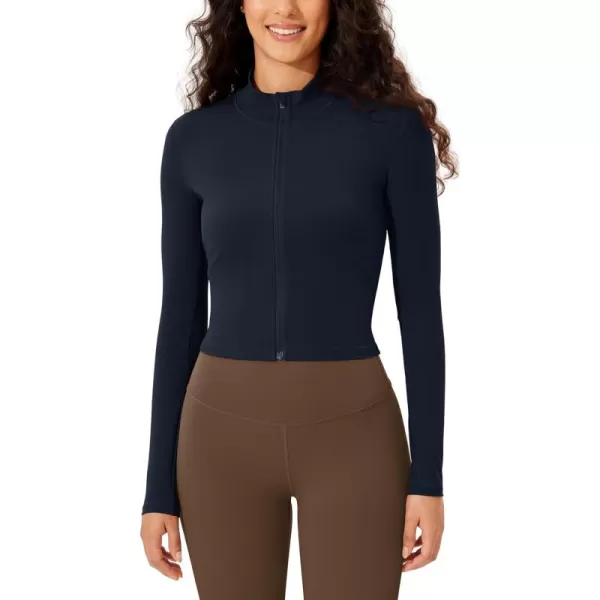 ODODOS Womens Cloud Feeling Athletic Jacket Full Zip Mock Neck Long Sleeve Lightweight Workout Cropped TopDeep Navy