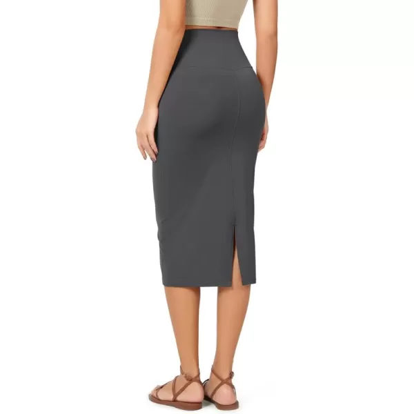 ODODOS Womens Cloud Feeling Midi Skirt High Waist Back Slit Bodycon SlimFit Pencil SkirtsCharcoal