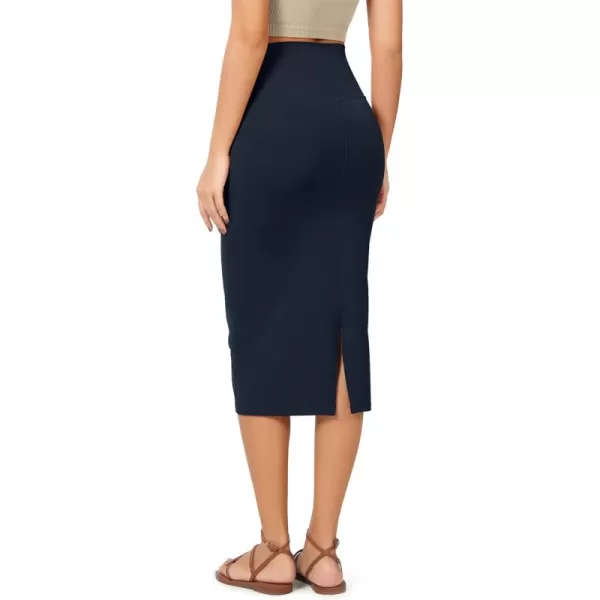 ODODOS Womens Cloud Feeling Midi Skirt High Waist Back Slit Bodycon SlimFit Pencil SkirtsDeep Navy