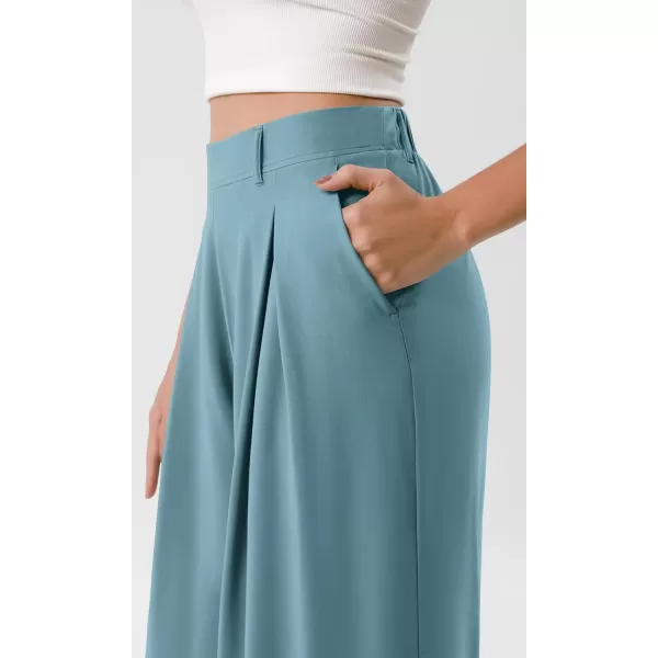 ODODOS Chiffon Flowy Pleated Wide Leg Pants for Women Builtin Shorts Lightweight High Waist Trouser with PocketsBrittany Blue