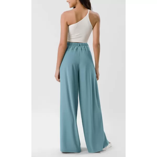 ODODOS Chiffon Flowy Pleated Wide Leg Pants for Women Builtin Shorts Lightweight High Waist Trouser with PocketsBrittany Blue