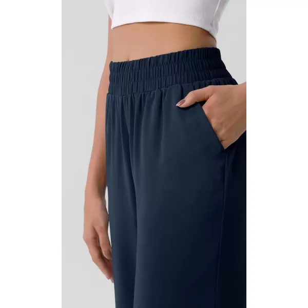 ODODOS Chiffon Flowy Wide Leg Pants for Women Lightweight High Waist PullOn Pants with Pockets 27quot  29quot 31quot InseamDark Blue