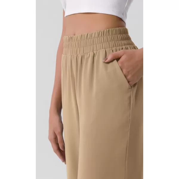 ODODOS Chiffon Flowy Wide Leg Pants for Women Lightweight High Waist PullOn Pants with Pockets 27quot  29quot 31quot InseamKhaki