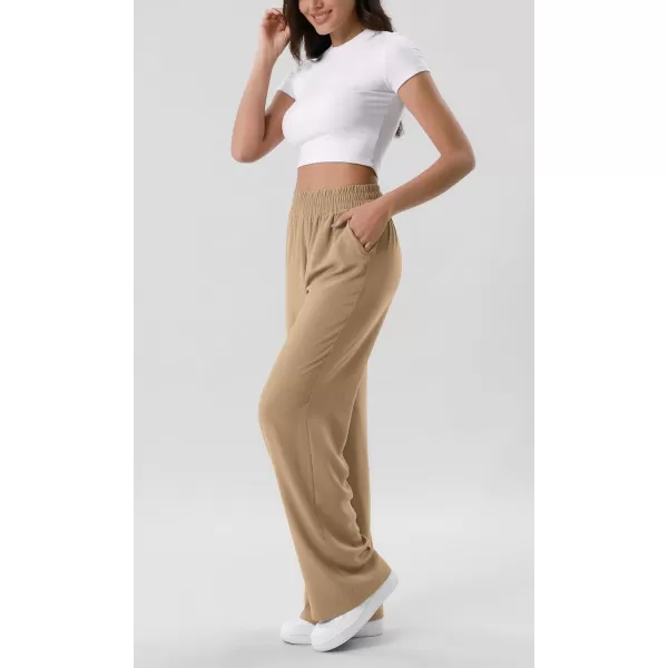 ODODOS Chiffon Flowy Wide Leg Pants for Women Lightweight High Waist PullOn Pants with Pockets 27quot  29quot 31quot InseamKhaki