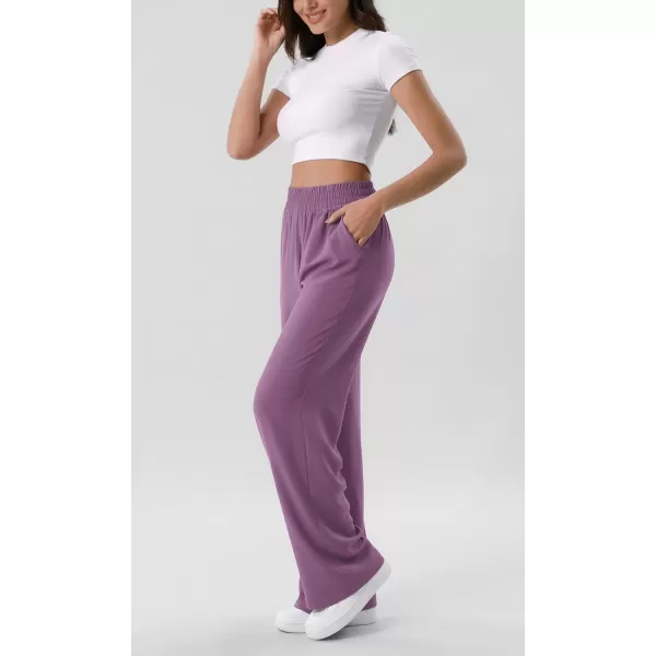 ODODOS Chiffon Flowy Wide Leg Pants for Women Lightweight High Waist PullOn Pants with Pockets 27quot  29quot 31quot InseamPurple