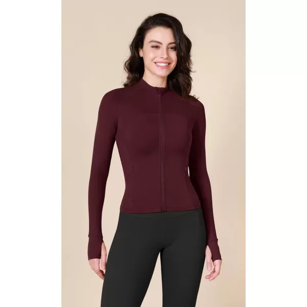 ODODOS Cloud Feeling Athletic Jacket for Women Full Zip Lightweight Workout Top with Pockets Thumb HolesBurgundy