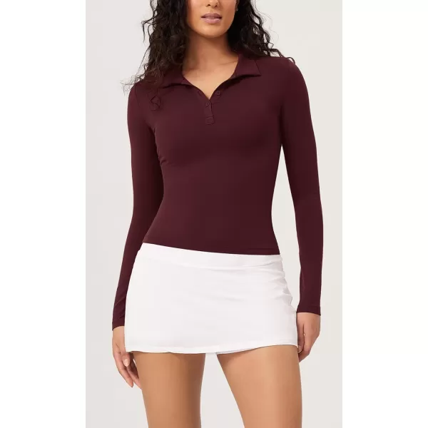 ODODOS Cloud Feeling Long Sleeve Polo Shirts for Women Lightweight Buttery Soft Tennis Golf TopsBurgundy