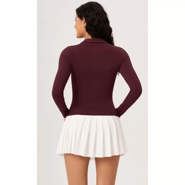 ODODOS Cloud Feeling Long Sleeve Polo Shirts for Women Lightweight Buttery Soft Tennis Golf TopsBurgundy