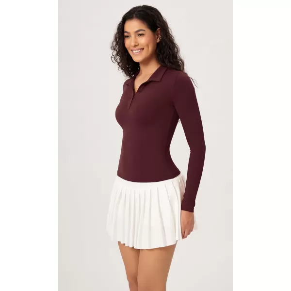 ODODOS Cloud Feeling Long Sleeve Polo Shirts for Women Lightweight Buttery Soft Tennis Golf TopsBurgundy