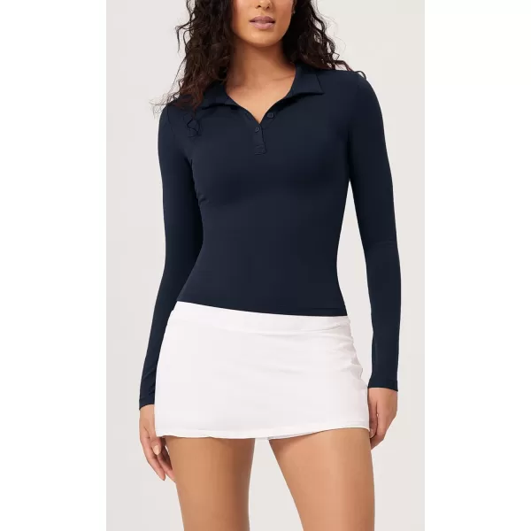 ODODOS Cloud Feeling Long Sleeve Polo Shirts for Women Lightweight Buttery Soft Tennis Golf TopsDeep Navy