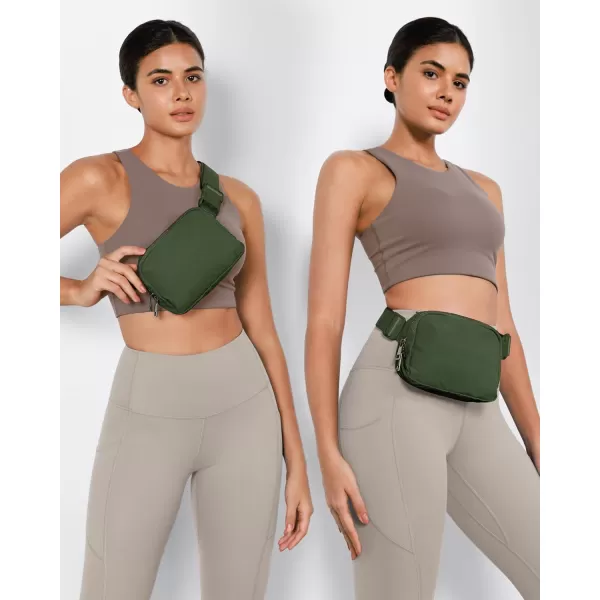 ODODOS Fleece Mini Belt Bag with Adjustable Strap Sherpa Small Waist Pouch Fanny Pack for Workout Running Traveling Hiking BrownDeep Khaki