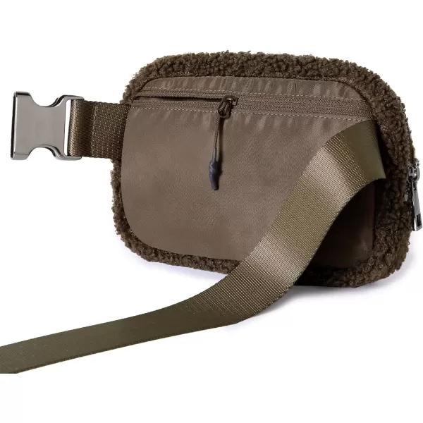 ODODOS Fleece Mini Belt Bag with Adjustable Strap Sherpa Small Waist Pouch Fanny Pack for Workout Running Traveling Hiking BrownFleece Brown