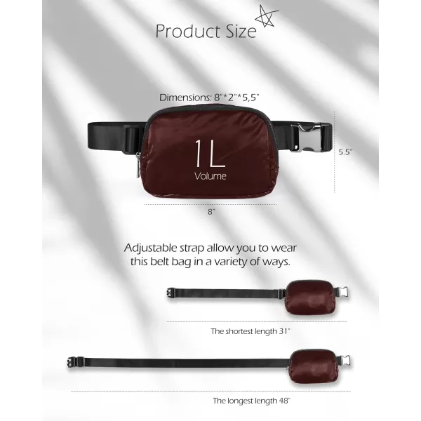 ODODOS Fleece Mini Belt Bag with Adjustable Strap Sherpa Small Waist Pouch Fanny Pack for Workout Running Traveling Hiking BrownGlossy Red Brown