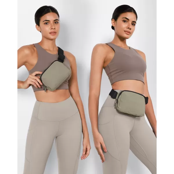 ODODOS Fleece Mini Belt Bag with Adjustable Strap Sherpa Small Waist Pouch Fanny Pack for Workout Running Traveling Hiking BrownKhaki