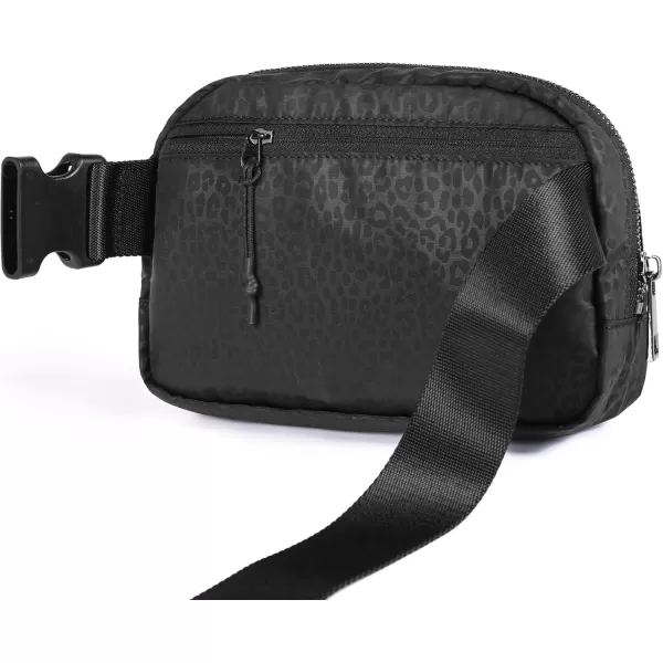 ODODOS Fleece Mini Belt Bag with Adjustable Strap Sherpa Small Waist Pouch Fanny Pack for Workout Running Traveling Hiking BrownLeopard Black