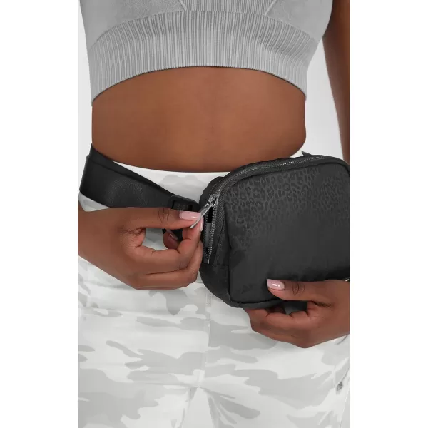 ODODOS Fleece Mini Belt Bag with Adjustable Strap Sherpa Small Waist Pouch Fanny Pack for Workout Running Traveling Hiking BrownLeopard Black