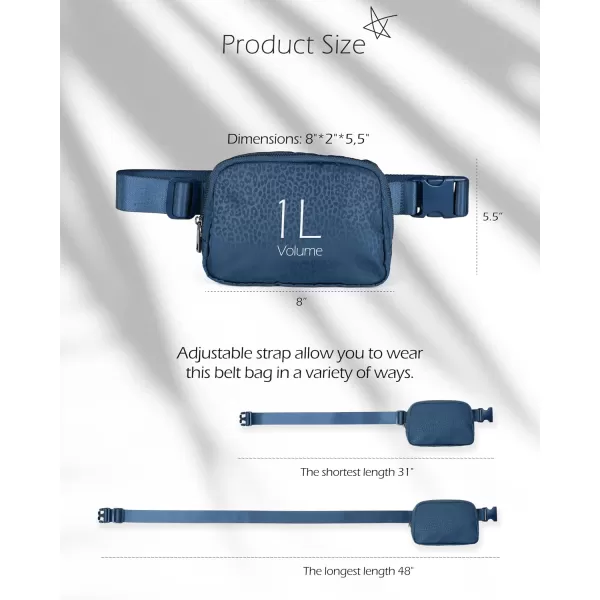 ODODOS Fleece Mini Belt Bag with Adjustable Strap Sherpa Small Waist Pouch Fanny Pack for Workout Running Traveling Hiking BrownLeopard Navy