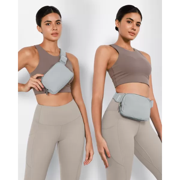 ODODOS Fleece Mini Belt Bag with Adjustable Strap Sherpa Small Waist Pouch Fanny Pack for Workout Running Traveling Hiking BrownLight Grey