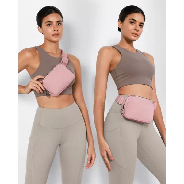 ODODOS Fleece Mini Belt Bag with Adjustable Strap Sherpa Small Waist Pouch Fanny Pack for Workout Running Traveling Hiking BrownLight Pink