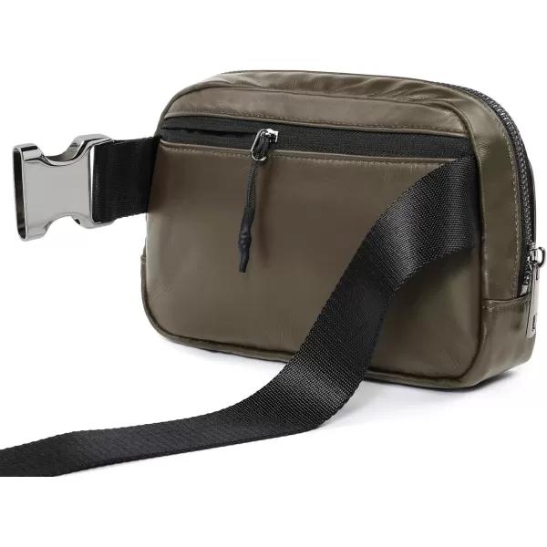 ODODOS Fleece Mini Belt Bag with Adjustable Strap Sherpa Small Waist Pouch Fanny Pack for Workout Running Traveling Hiking BrownVegan Leather Matt Brown