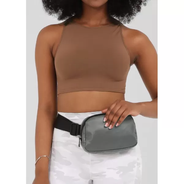 ODODOS Fleece Mini Belt Bag with Adjustable Strap Sherpa Small Waist Pouch Fanny Pack for Workout Running Traveling Hiking BrownVegan Leather Matt Grey