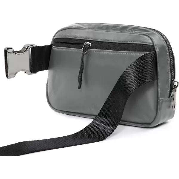 ODODOS Fleece Mini Belt Bag with Adjustable Strap Sherpa Small Waist Pouch Fanny Pack for Workout Running Traveling Hiking BrownVegan Leather Matt Grey