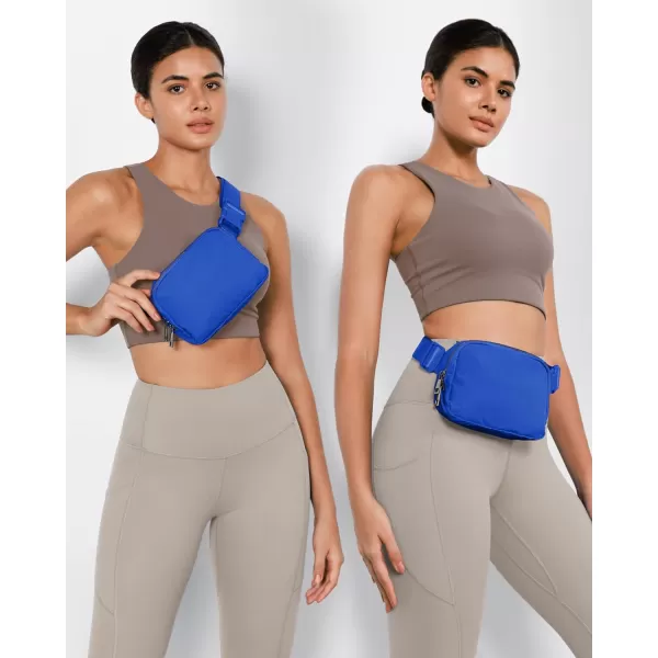 ODODOS Fleece Mini Belt Bag with Adjustable Strap Sherpa Small Waist Pouch Fanny Pack for Workout Running Traveling Hiking BrownWild Blue