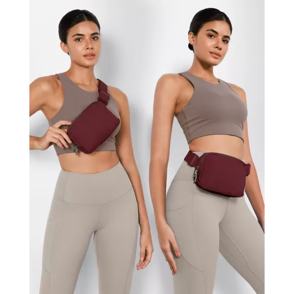 ODODOS Fleece Mini Belt Bag with Adjustable Strap Sherpa Small Waist Pouch Fanny Pack for Workout Running Traveling Hiking BrownWine