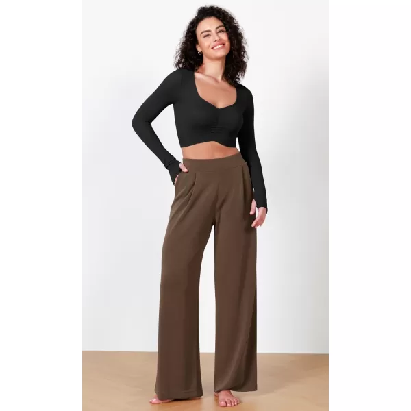 ODODOS Long Sleeve Ruched Front Crop Tops with Thumb Hole for Women Seamless Ribbed Cropped TeeBlacktaupe