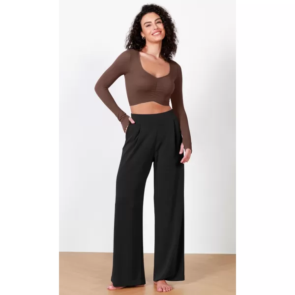 ODODOS Long Sleeve Ruched Front Crop Tops with Thumb Hole for Women Seamless Ribbed Cropped TeeBrunette