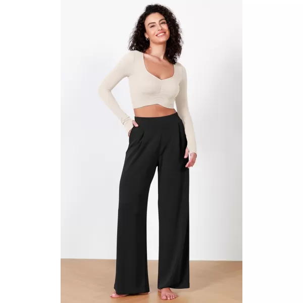 ODODOS Long Sleeve Ruched Front Crop Tops with Thumb Hole for Women Seamless Ribbed Cropped TeeIvory