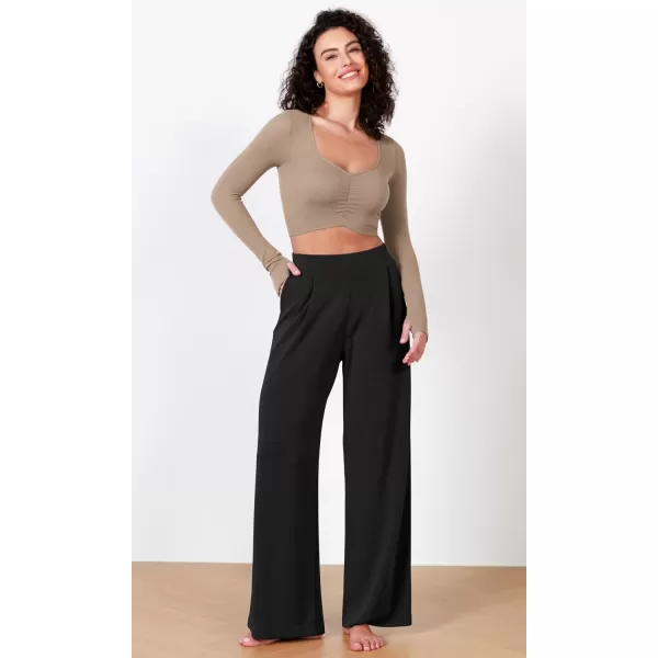 ODODOS Long Sleeve Ruched Front Crop Tops with Thumb Hole for Women Seamless Ribbed Cropped TeeTaupe