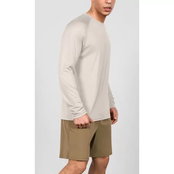 ODODOS Mens Quick Dry Long Sleeve Shirts UPF 50 Sun Protection SPF Athletic Tops Workout Fishing TShirtsBeige