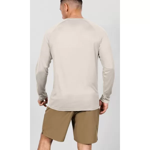 ODODOS Mens Quick Dry Long Sleeve Shirts UPF 50 Sun Protection SPF Athletic Tops Workout Fishing TShirtsBeige