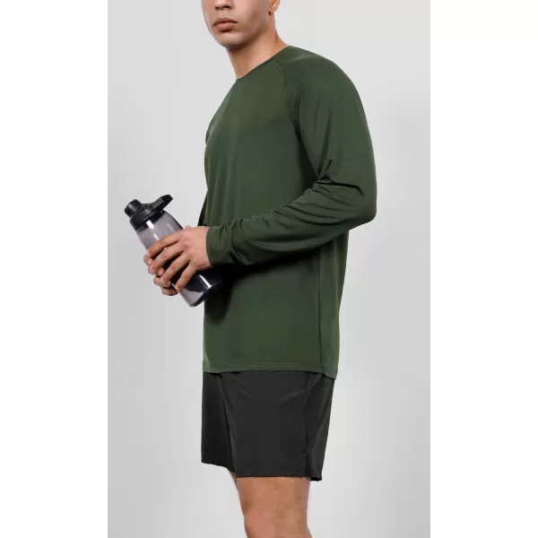 ODODOS Mens Quick Dry Long Sleeve Shirts UPF 50 Sun Protection SPF Athletic Tops Workout Fishing TShirtsOlive Green Heather