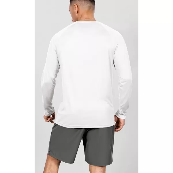 ODODOS Mens Quick Dry Long Sleeve Shirts UPF 50 Sun Protection SPF Athletic Tops Workout Fishing TShirtsWhite