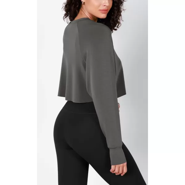 imageODODOS Modal Soft Long Sleeve Cropped Sweatshirts with Thumb Hole for Women Crew Neck Pullover Crop TopCharcoal