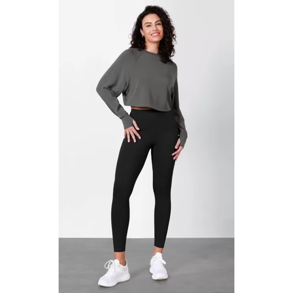 imageODODOS Modal Soft Long Sleeve Cropped Sweatshirts with Thumb Hole for Women Crew Neck Pullover Crop TopCharcoal