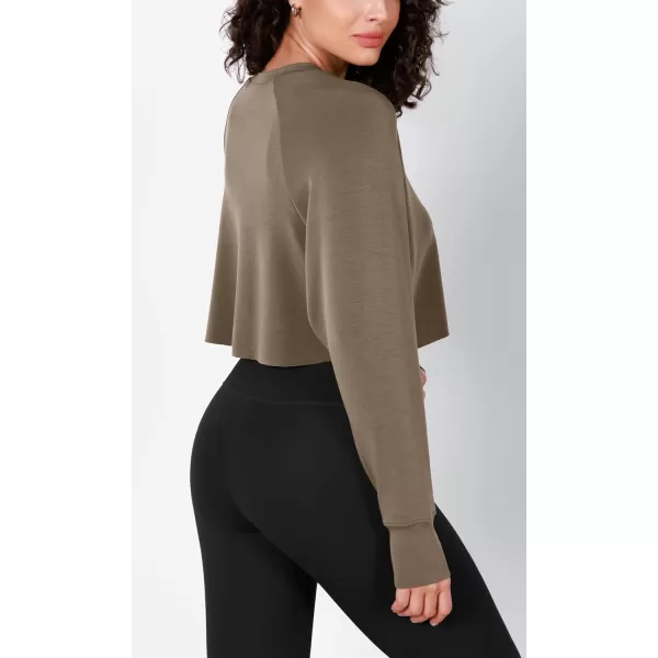 imageODODOS Modal Soft Long Sleeve Cropped Sweatshirts with Thumb Hole for Women Crew Neck Pullover Crop TopEspresso