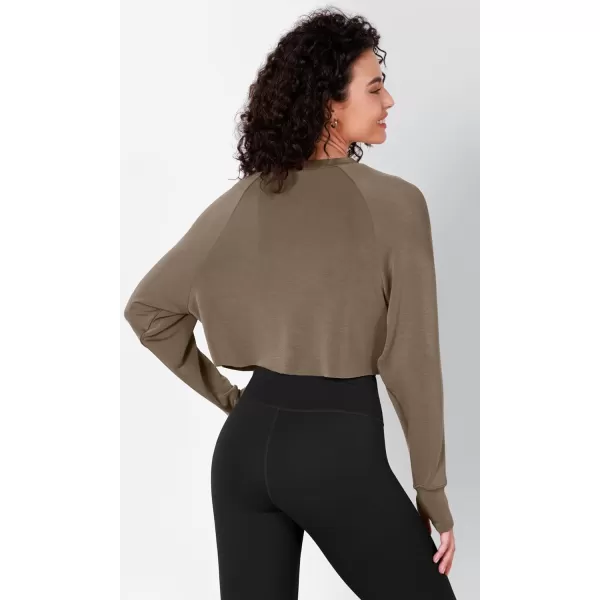 imageODODOS Modal Soft Long Sleeve Cropped Sweatshirts with Thumb Hole for Women Crew Neck Pullover Crop TopEspresso