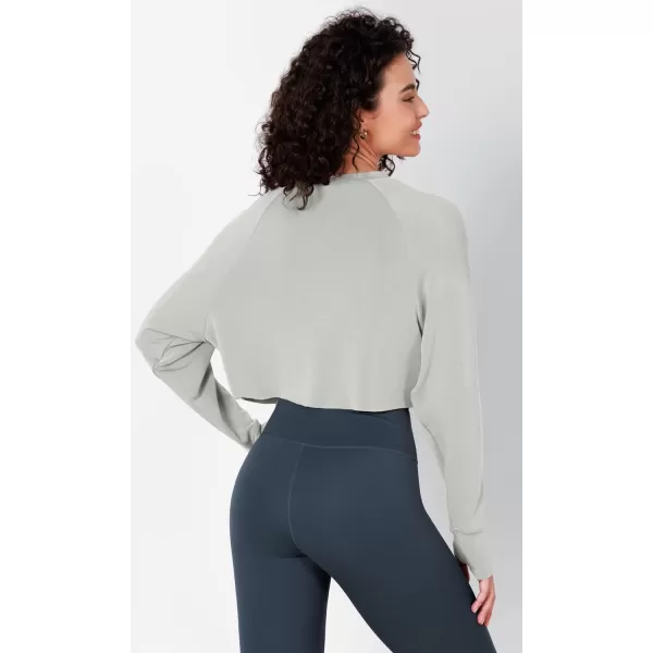 imageODODOS Modal Soft Long Sleeve Cropped Sweatshirts with Thumb Hole for Women Crew Neck Pullover Crop TopFrosted Mint