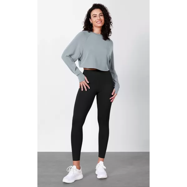 imageODODOS Modal Soft Long Sleeve Cropped Sweatshirts with Thumb Hole for Women Crew Neck Pullover Crop TopGrey Blue