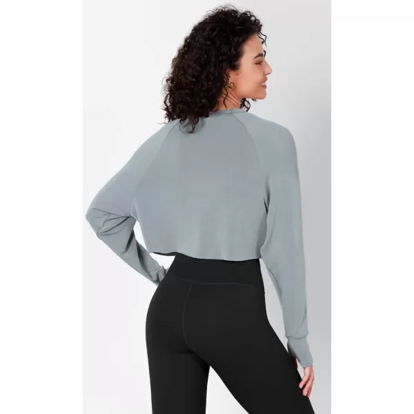 imageODODOS Modal Soft Long Sleeve Cropped Sweatshirts with Thumb Hole for Women Crew Neck Pullover Crop TopGrey Blue