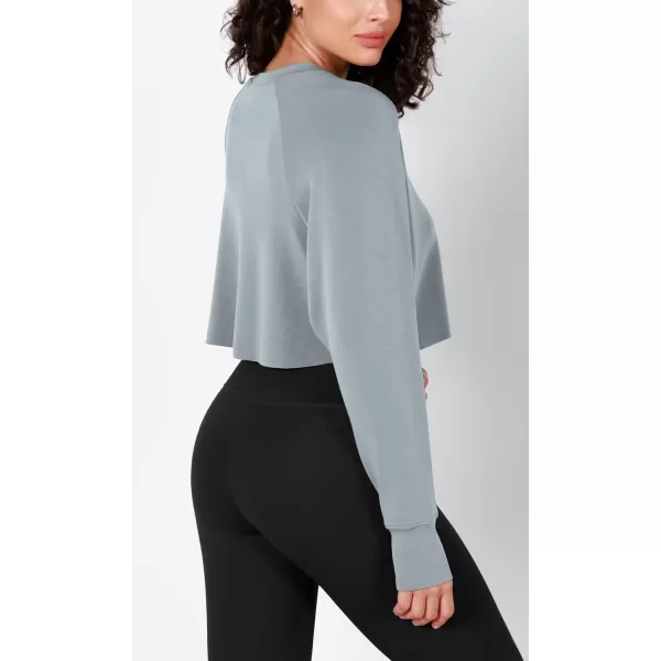 imageODODOS Modal Soft Long Sleeve Cropped Sweatshirts with Thumb Hole for Women Crew Neck Pullover Crop TopGrey Blue