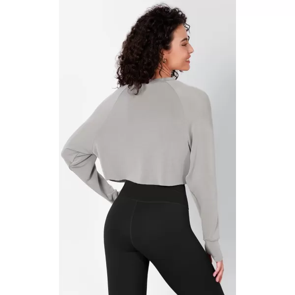 imageODODOS Modal Soft Long Sleeve Cropped Sweatshirts with Thumb Hole for Women Crew Neck Pullover Crop TopLight Gray