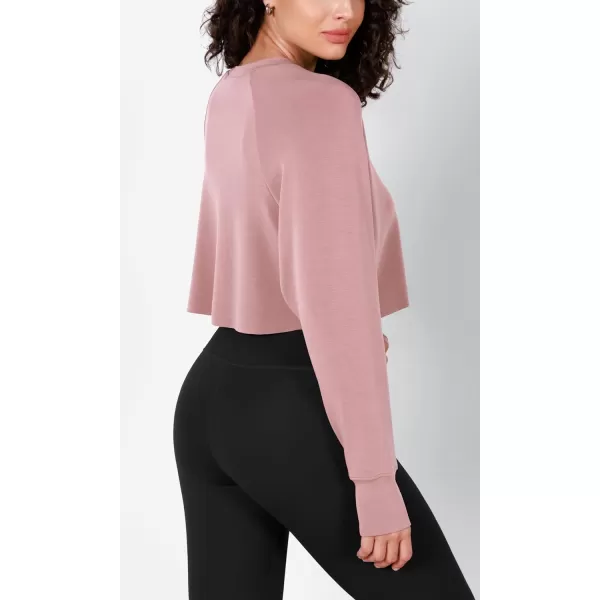 imageODODOS Modal Soft Long Sleeve Cropped Sweatshirts with Thumb Hole for Women Crew Neck Pullover Crop TopLight Pink