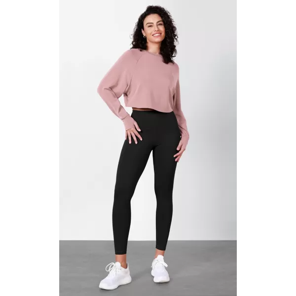 imageODODOS Modal Soft Long Sleeve Cropped Sweatshirts with Thumb Hole for Women Crew Neck Pullover Crop TopLight Pink